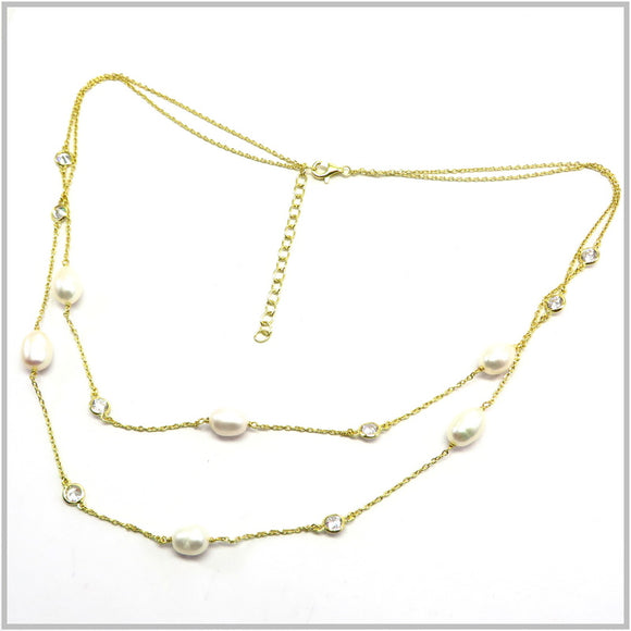 PS13.50 Double String Freshwater Pearl Gold Plated Sterling Silver Necklace