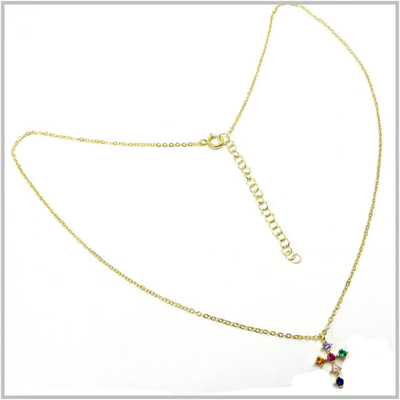 PS13.56 Multi-Colored Cubic Zirconia Gold Plated Sterling Silver Necklace