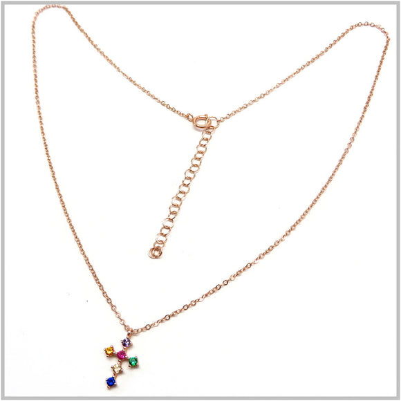 PS13.57 Multi-Colored Cubic Zirconia Rose Gold Plated Sterling Silver Necklace
