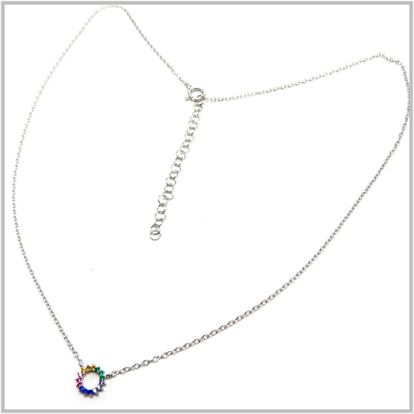 PS13.58 Multi-Colored Cubic Zirconia Circle Sterling Silver Necklace
