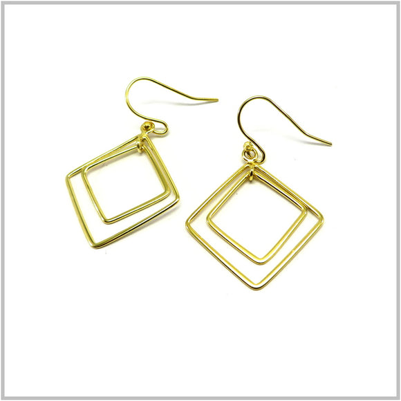 PS13.83 Double Square Gold Plated Sterling Silver Hook Earrings