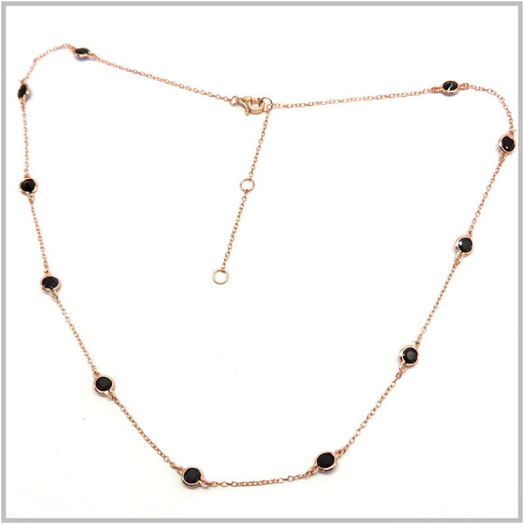 PS13.9 Black Crystal Rose Gold Plated Sterling Silver Necklace