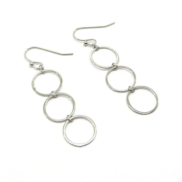PS15.109 Triple Circle Hook Earrings Sterling Silver