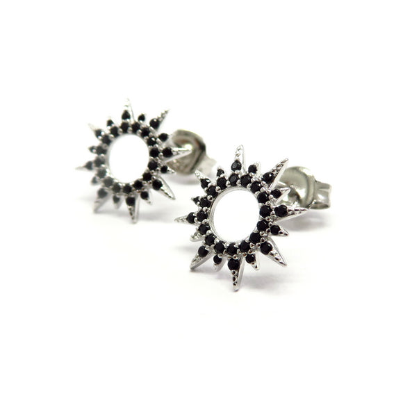 PS15.10 Hollow Star Black Cubic Zirconia Earrings Sterling Silver