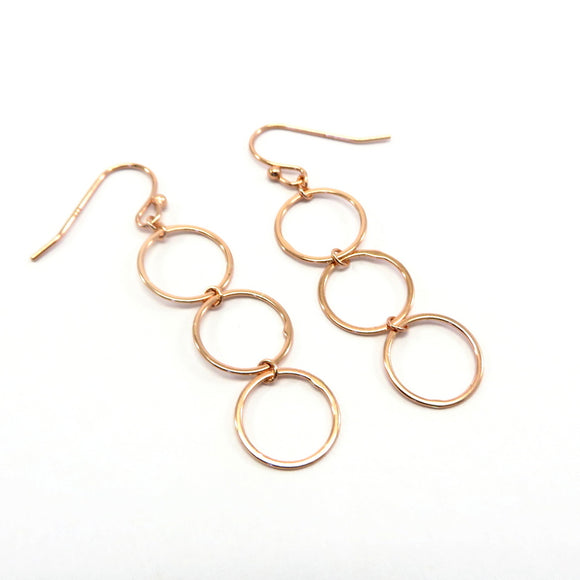 PS15.111 Triple Circle Hook Earrings Rose Gold Plated Sterling Silver