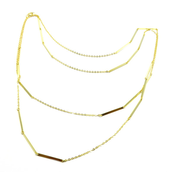 PS15.127 Triple Bar Chain Necklace Gold Plated Sterling Silver