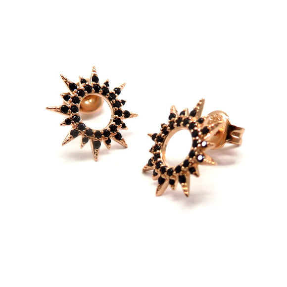 PS15.12 Hollow Star Black Cubic Zirconia Earrings Rose Gold Plated Sterling Silver