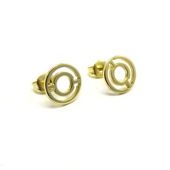 PS15.14 Round Maze Stud Earrings Gold Plated Sterling Silver