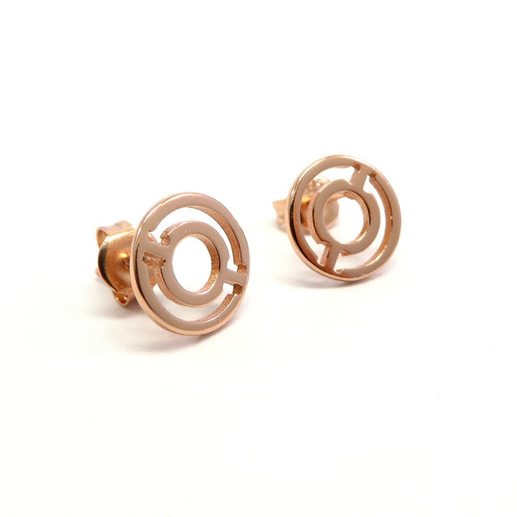 PS15.15 Round Maze Stud Earrings Rose Gold Plated Sterling Silver