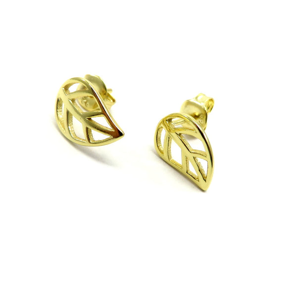 PS15.17 Leaf Stud Earrings Gold Plated Sterling Silver