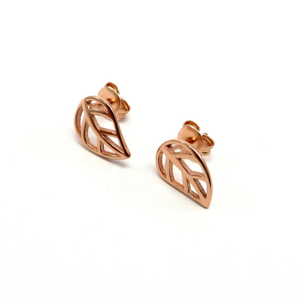 PS15.18 Leaf Stud Earrings Rose Gold Plated Sterling Silver