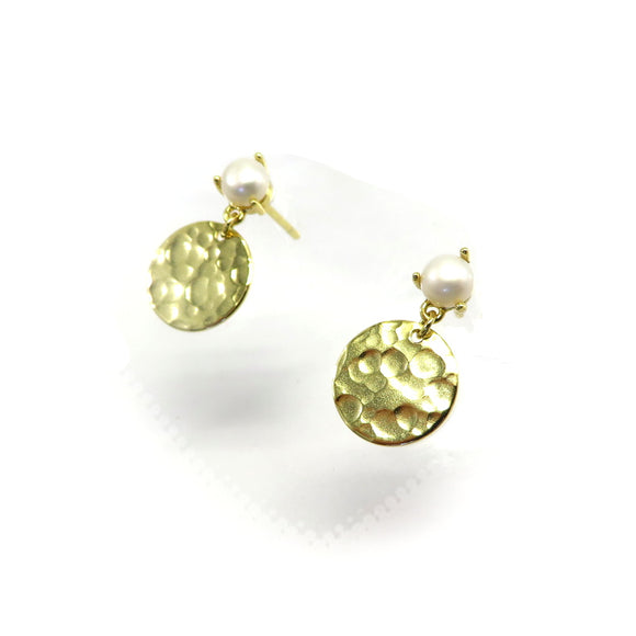 PS15.26 Freshwater Pearl Disc Earrings Gold Plated Sterling Silver