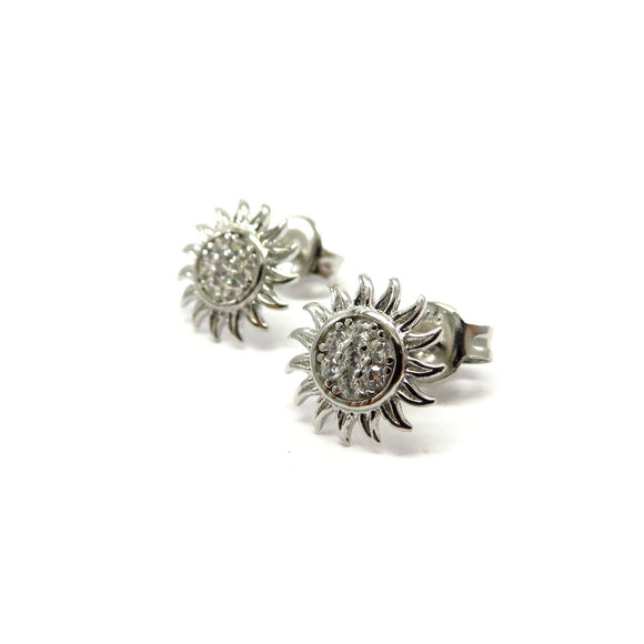 PS15.28 Sunflower Cubic Zirconia Stud Earrings Sterling Silver