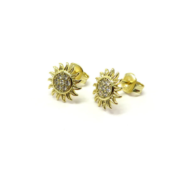 PS15.29 Sunflower Cubic Zirconia Earrings Gold Plated Sterling Silver