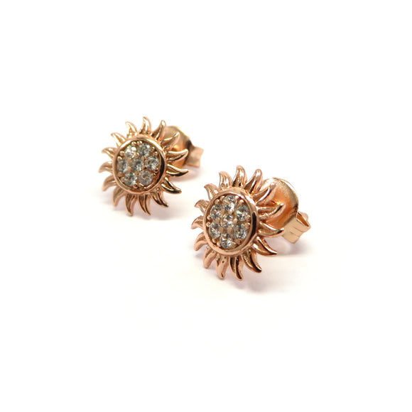 PS15.30 Sunflower Cubic Zirconia Stud Earrings Rose Gold Plated Sterling Silver