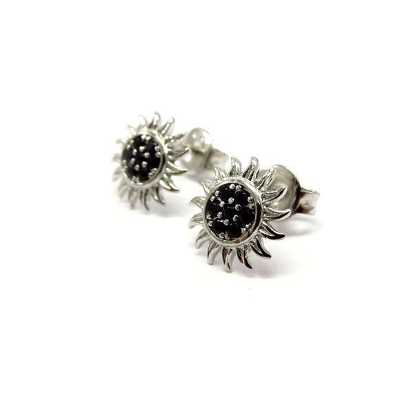 PS15.31 Sunflower Black Cubic Zirconia Stud Earrings Sterling Silver