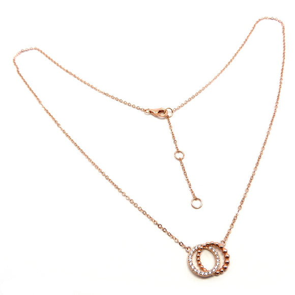 PS15.3 Double Circle Cubic Zirconia Necklace Rose Gold Plated Sterling Silver