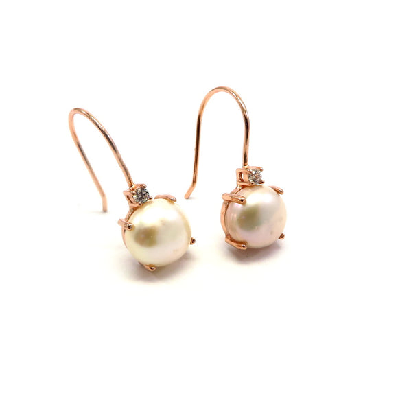 PS15.45 Freshwater Pearl Cubic Zirconia Hook Earrings Rose Gold Plated Sterling Silver
