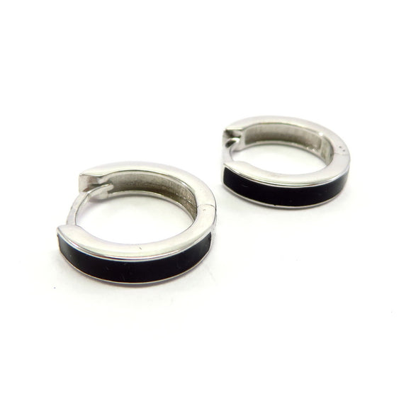 PS15.49 Black Enamel Hoop Earrings Sterling Silver