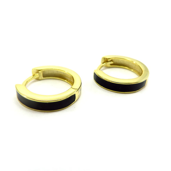 PS15.50 Black Enamel Hoop Earrings Gold Plated Sterling Silver