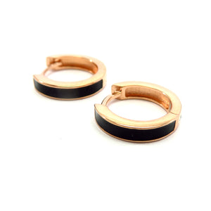 PS15.51 Black Enamel Hoop Earrings Rose Gold Plated Sterling Silver