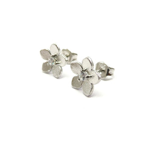 PS15.52 Flower Cubic Zirconia Stud Earrings Sterling Silver