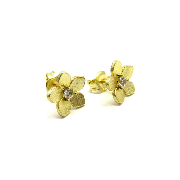 PS15.53 Flower Cubic Zirconia Stud Earrings Gold Plated Sterling Silver