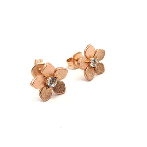 PS15.54 Flower Cubic Zirconia Stud Earrings Rose Gold Plated Sterling Silver
