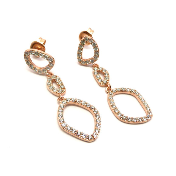 PS15.60 Triple Cut Out Drop Earrings Cubic Zirconia Rose Gold Plated Sterling Silver