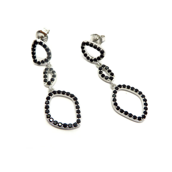 PS15.61 Triple Cut Out Drop Earrings Black Cubic Zirconia Sterling Silver