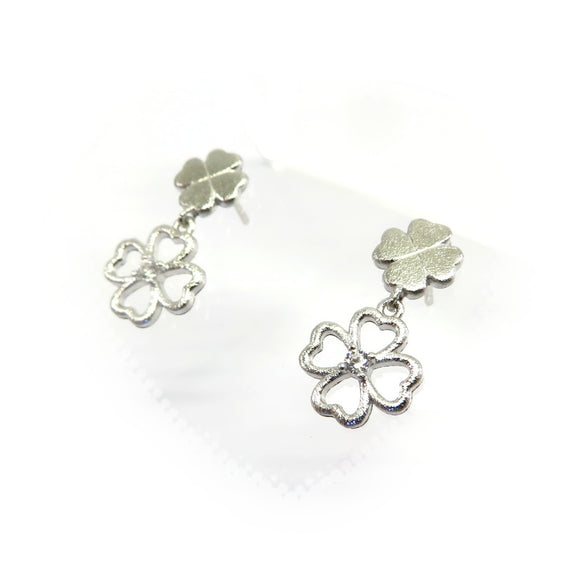PS15.64 Double Clover Cubic Zirconia Earrings Sterling Silver