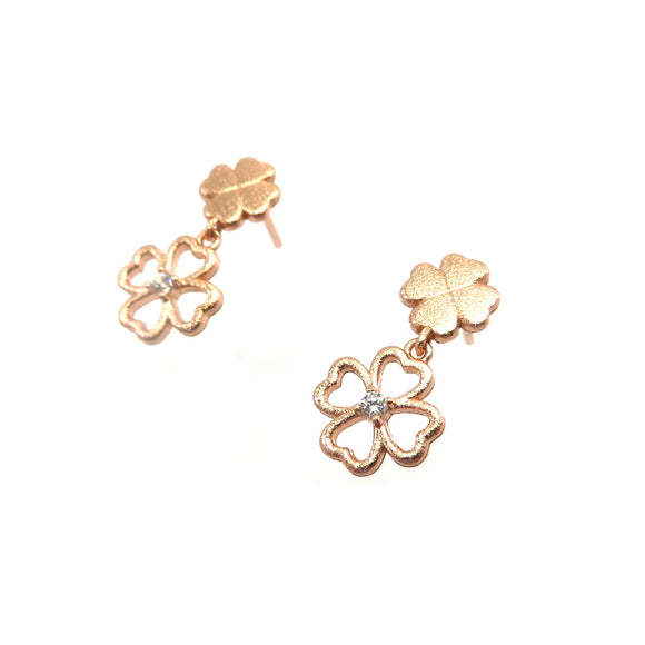 PS15.66 Double Clover Flower Earrings Rose Gold Plated Sterling Silver