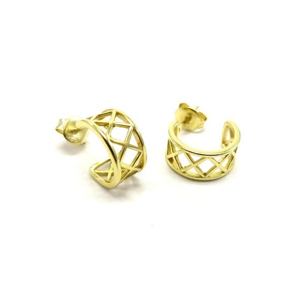 PS15.68 Tribal Cut Out Hoop Earrings Gold Plated Sterling Silver
