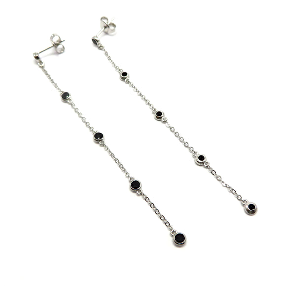 PS15.82 Wispy Drop Earrings Black Cubic Zirconia Sterling Silver