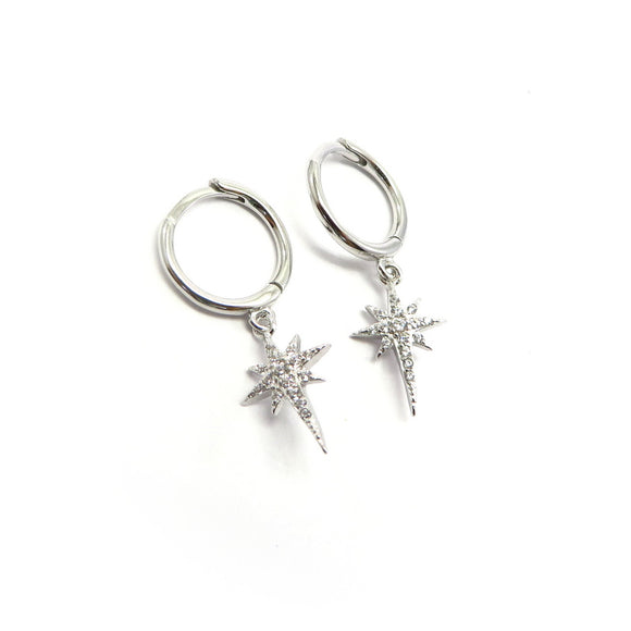 PS15.88 Southern Cross Star Cubic Zirconia Hoop Earrings Sterling Silver