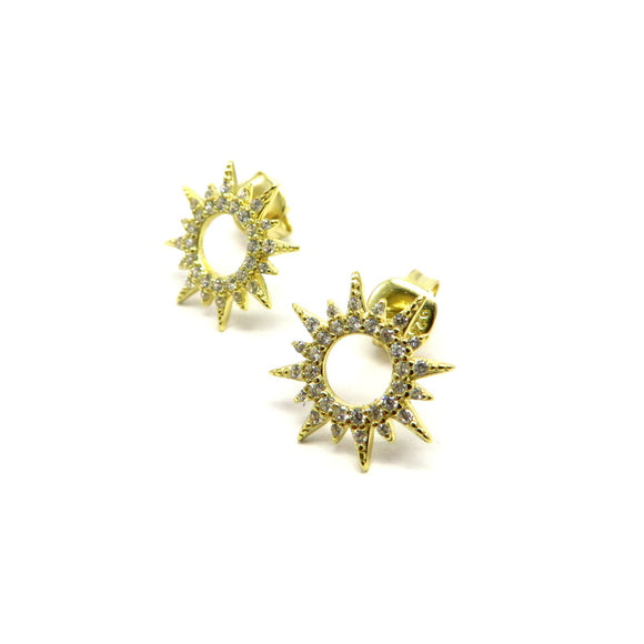 PS15.8 Hollow Star Cubic Zirconia Earrings Gold Plated Sterling Silver