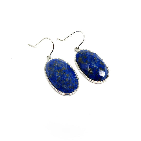 TC8.14 Oval Lapis Lazuli Hook Earrings Sterling Silver
