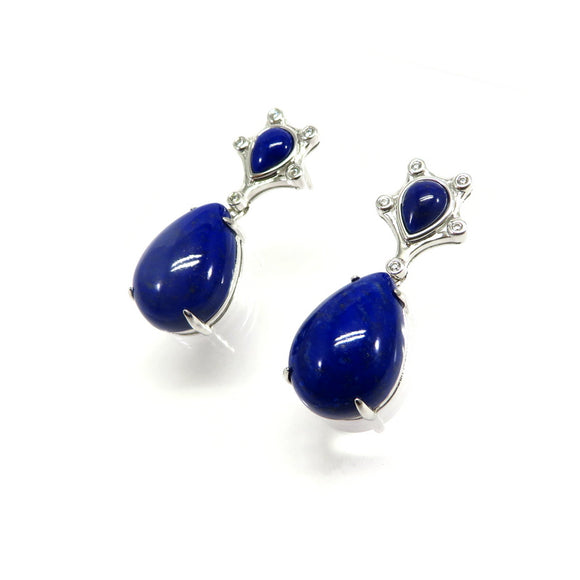 TC8.15 Double Teardrop Lapis Lazuli Cubic Zirconia Drop Earrings Sterling Silver