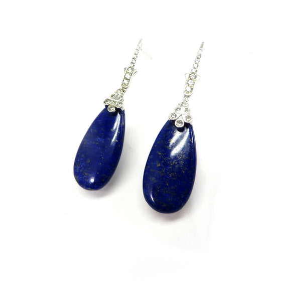TC8.19 Teardrop Lapis Lazuli Cubic Zirconia Drop Earrings Sterling Silver