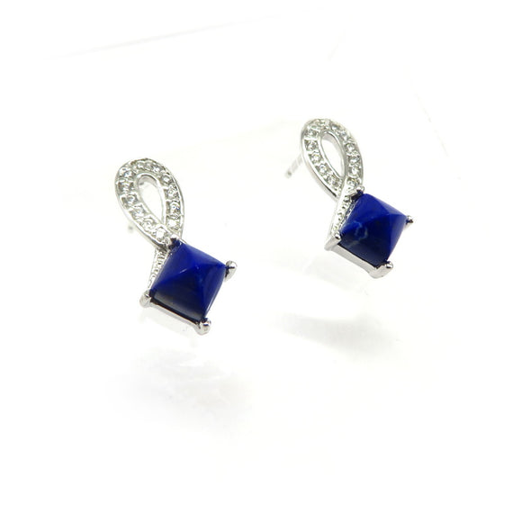 TC8.21 Pyramid Lapis Lazuli Cubic Zirconia Earrings Sterling Silver