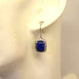 TC8.22 Rectangular Lapis Lazuli Cubic Zirconia Hook Earrings Sterling Silver
