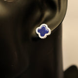 TC8.23 Four Leaf Clover Lapis Lazuli Cubic Zirconia Stud Earrings Sterling Silver