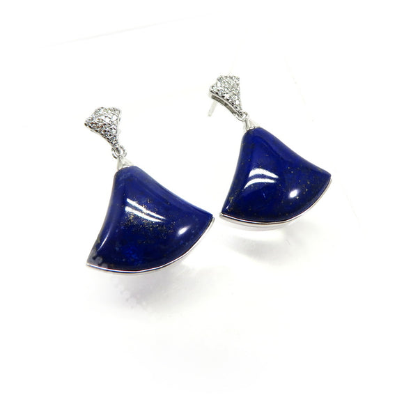 TC8.27 Fan Lapis Lazuli Cubic Zirconia Earrings Sterling Silver