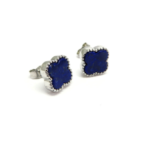 TC8.34 Four Leaf Clover Lapis Lazuli Earrings Sterling Silver