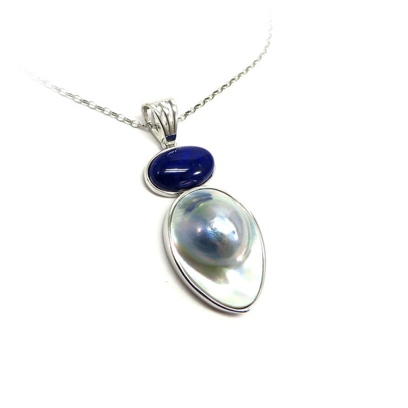 TC8.36 Baroque Freshwater Pearl Lapis Lazuli Pendant Sterling Silver
