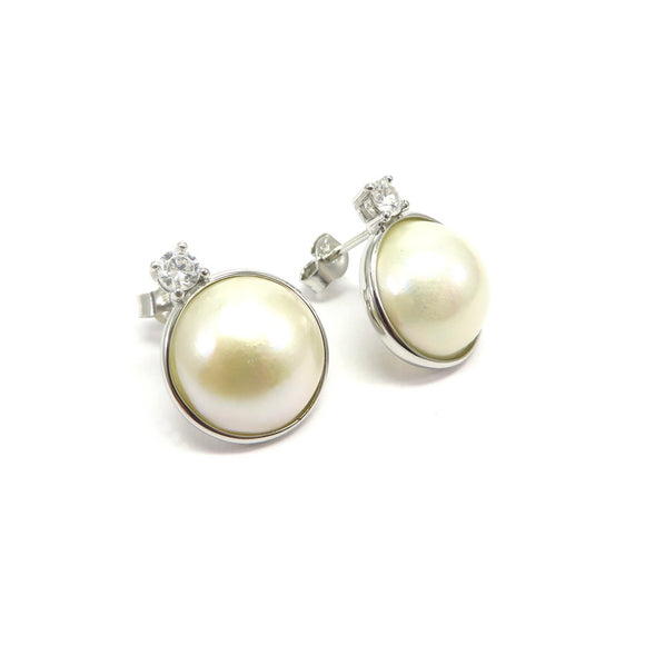 TC8.39 Freshwater Pearl Mabe Cubic Zirconia Earrings Sterling Silver