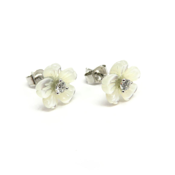 TC8.40 Flower Mother-of-Pearl Cubic Zirconia Earrings Sterling Silver