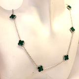 TC8.6 Four Leaf Clover Malachite Necklace Sterling Silver