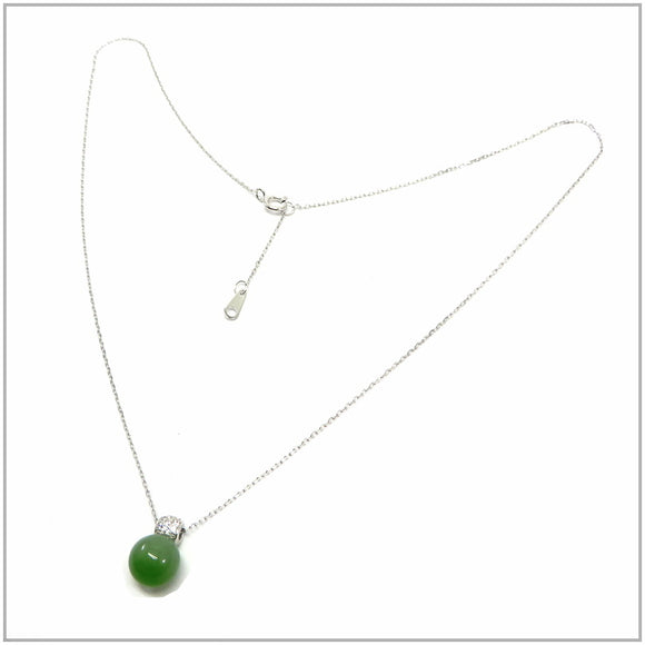 TU2.132 Green Jade Cubic Zirconia Sterling Silver Necklace