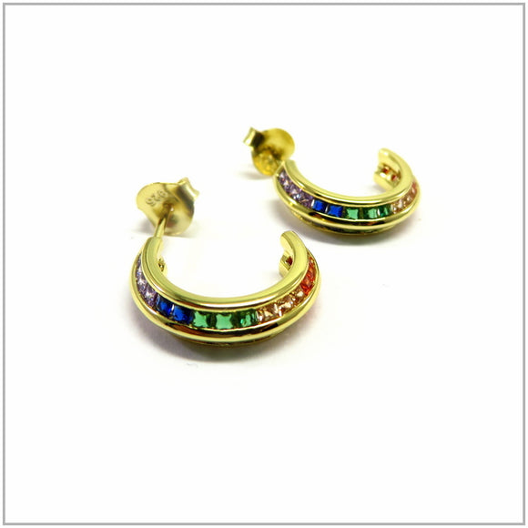 TU2.50 Multi-Colored Cubic Zirconia Gold Plated Sterling Silver Hoop Earrings